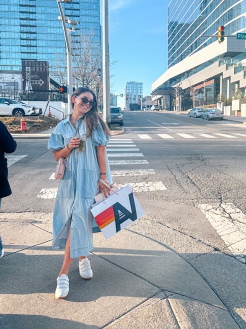 Free People Light Blue Puff-Sleeve Button-Front Midi Dress - Picture 3 of 6